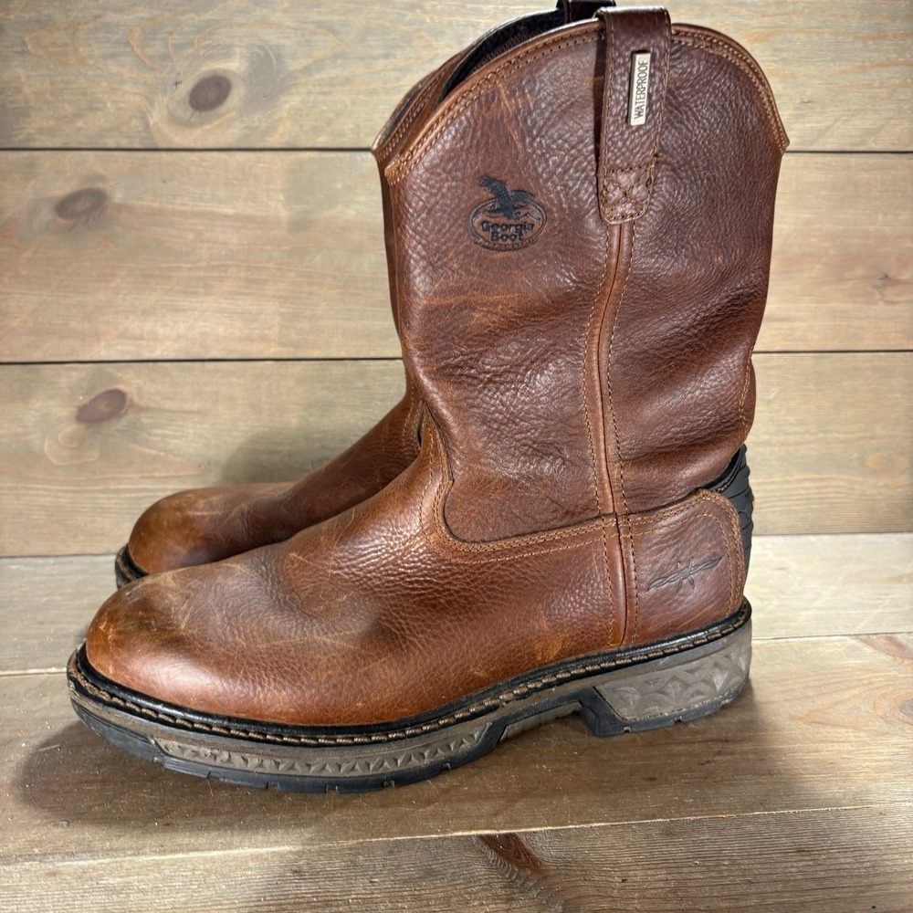 georgia boot carbotec men size 11 shoes brown leather pull on soft toe work boot